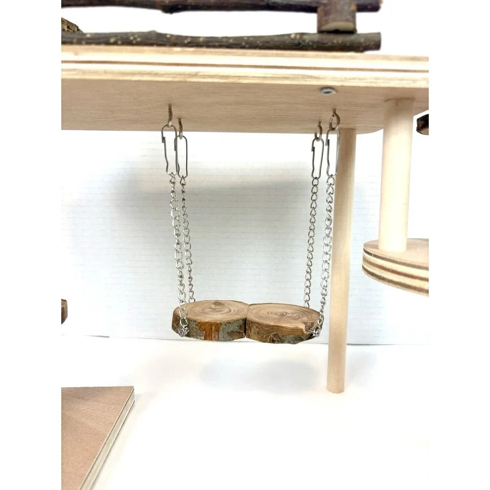 Hamster Playground Platform, Climbing, Swinging, Ladder Toy, Natural Pet-Safe